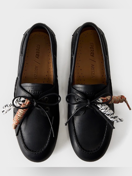 Aritzia Shoes - Aritzia Black Leather Boat Shoes with Patterned Accent Laces - NOT FOR SALe